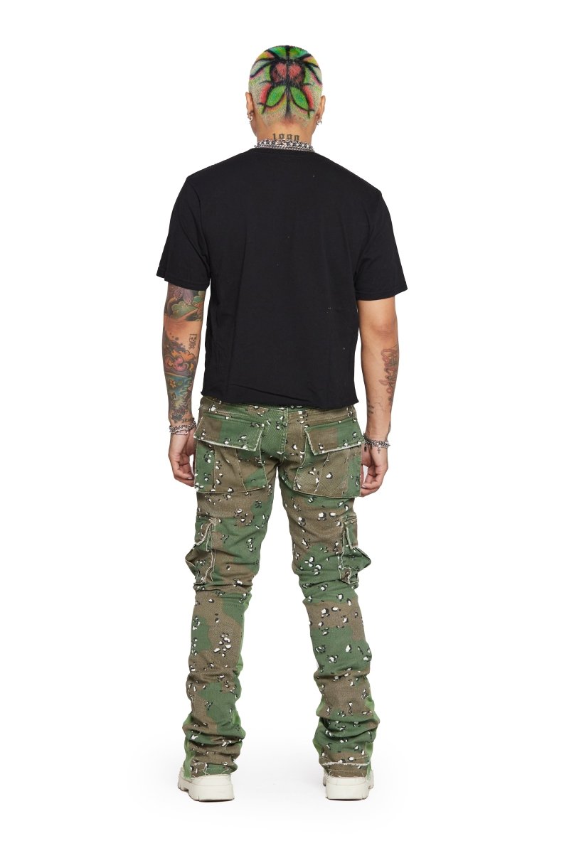 "COMMANDER" STACKED FLARE JEAN CAMO - Valabasas