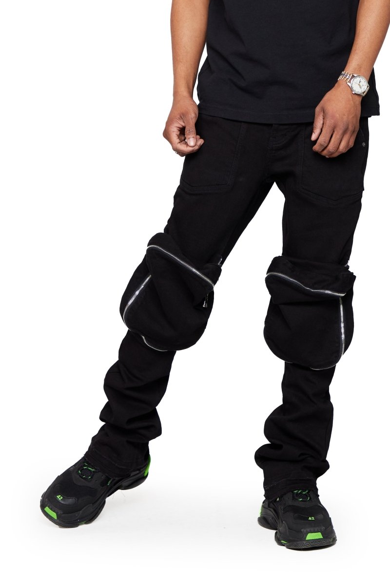 “LEOPOLD” STACKED FLARE JEAN BLACK WASHED - Valabasas