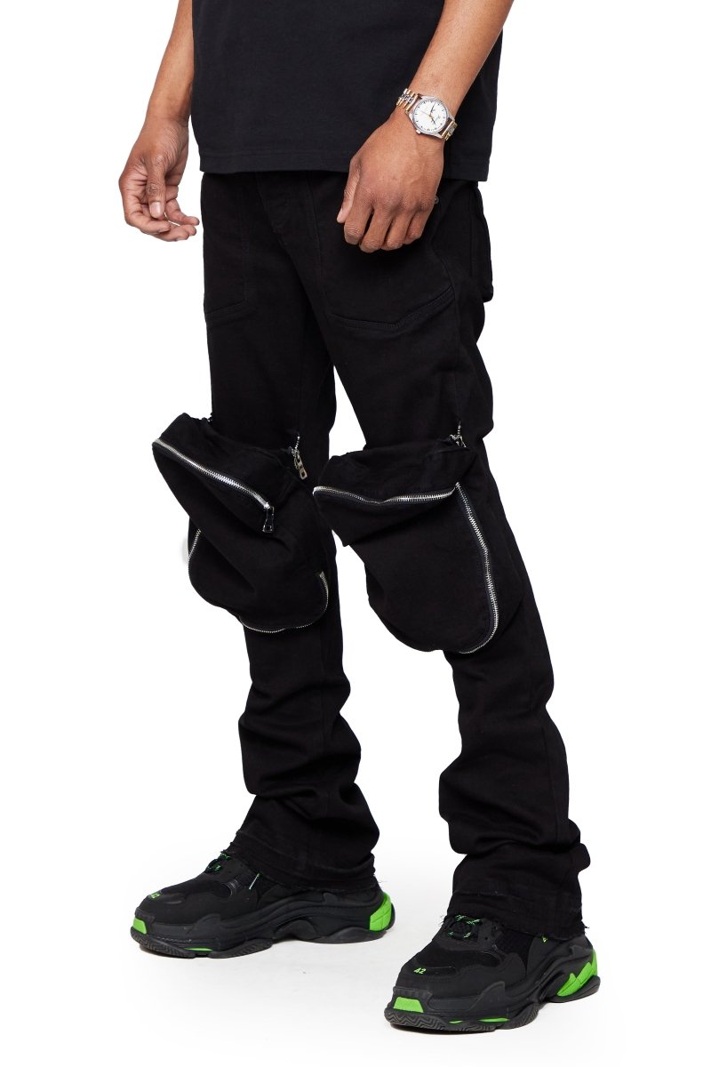 “LEOPOLD” STACKED FLARE JEAN BLACK WASHED - Valabasas