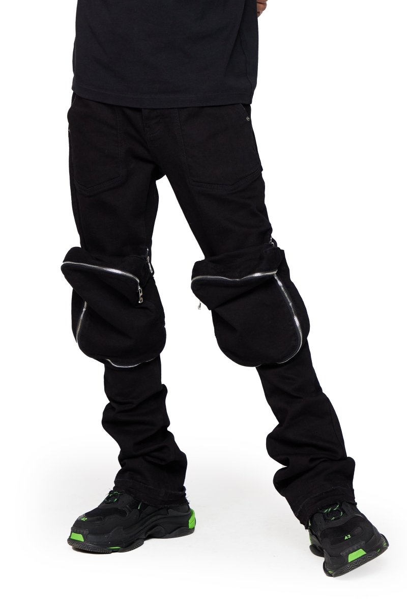 “LEOPOLD” STACKED FLARE JEAN BLACK WASHED - Valabasas