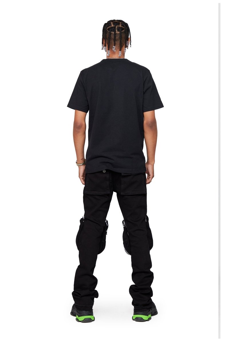 “LEOPOLD” STACKED FLARE JEAN BLACK WASHED - Valabasas