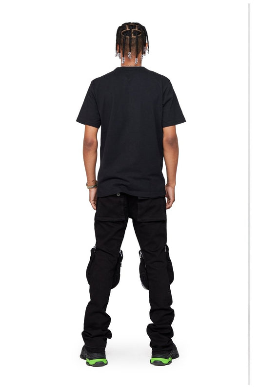 “LEOPOLD” STACKED FLARE JEAN BLACK WASHED - Valabasas