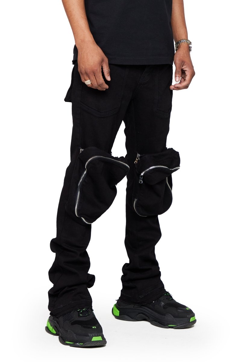 “LEOPOLD” STACKED FLARE JEAN BLACK WASHED - Valabasas