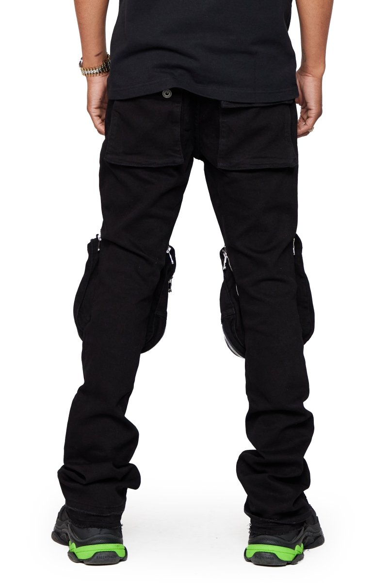 “LEOPOLD” STACKED FLARE JEAN BLACK WASHED - Valabasas