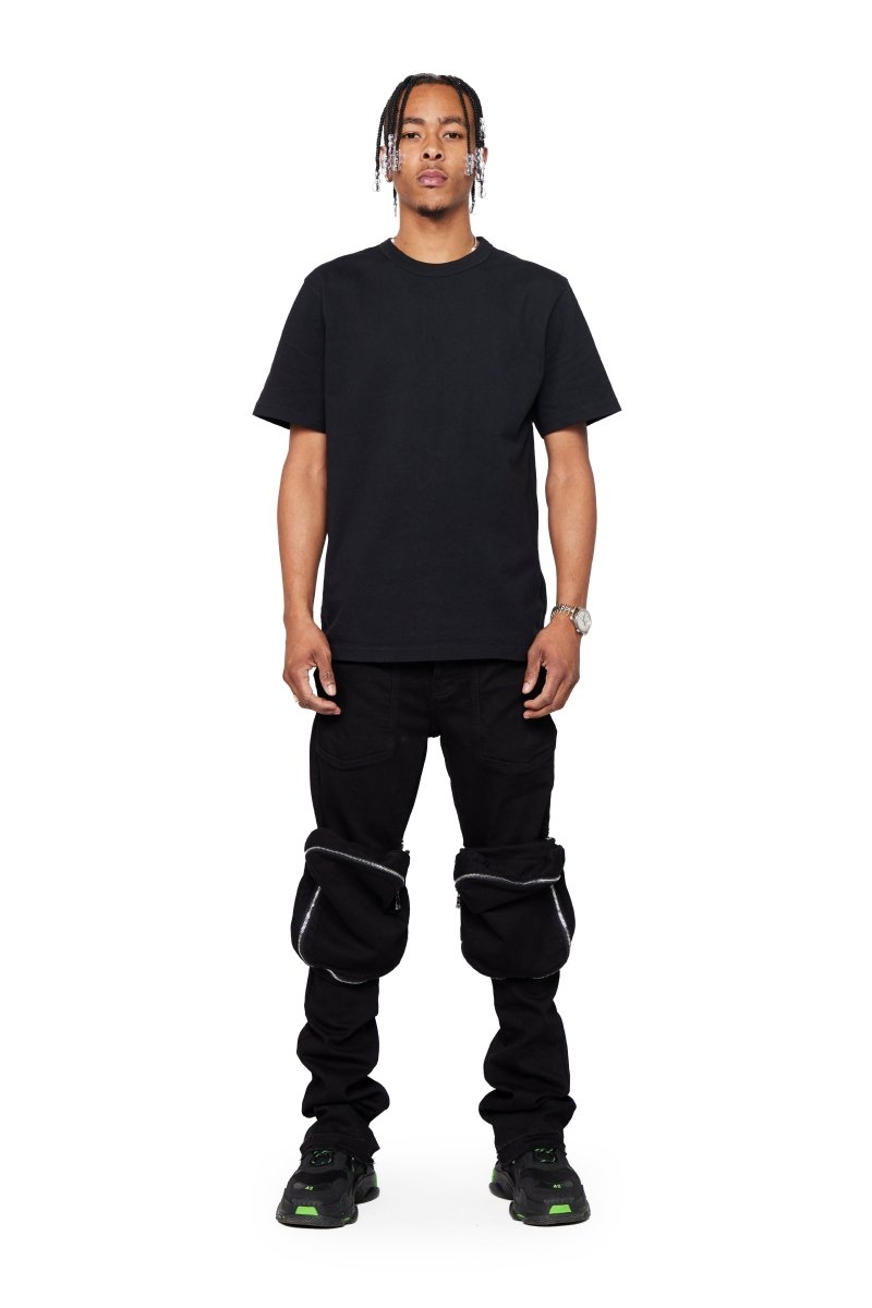 “LEOPOLD” STACKED FLARE JEAN BLACK WASHED - Valabasas