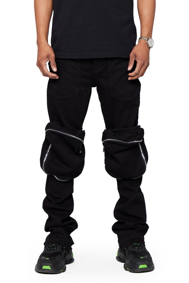 “LEOPOLD” STACKED FLARE JEAN BLACK WASHED - Valabasas