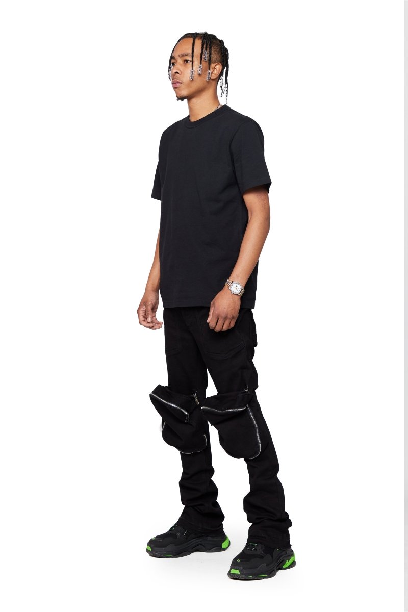 “LEOPOLD” STACKED FLARE JEAN BLACK WASHED - Valabasas