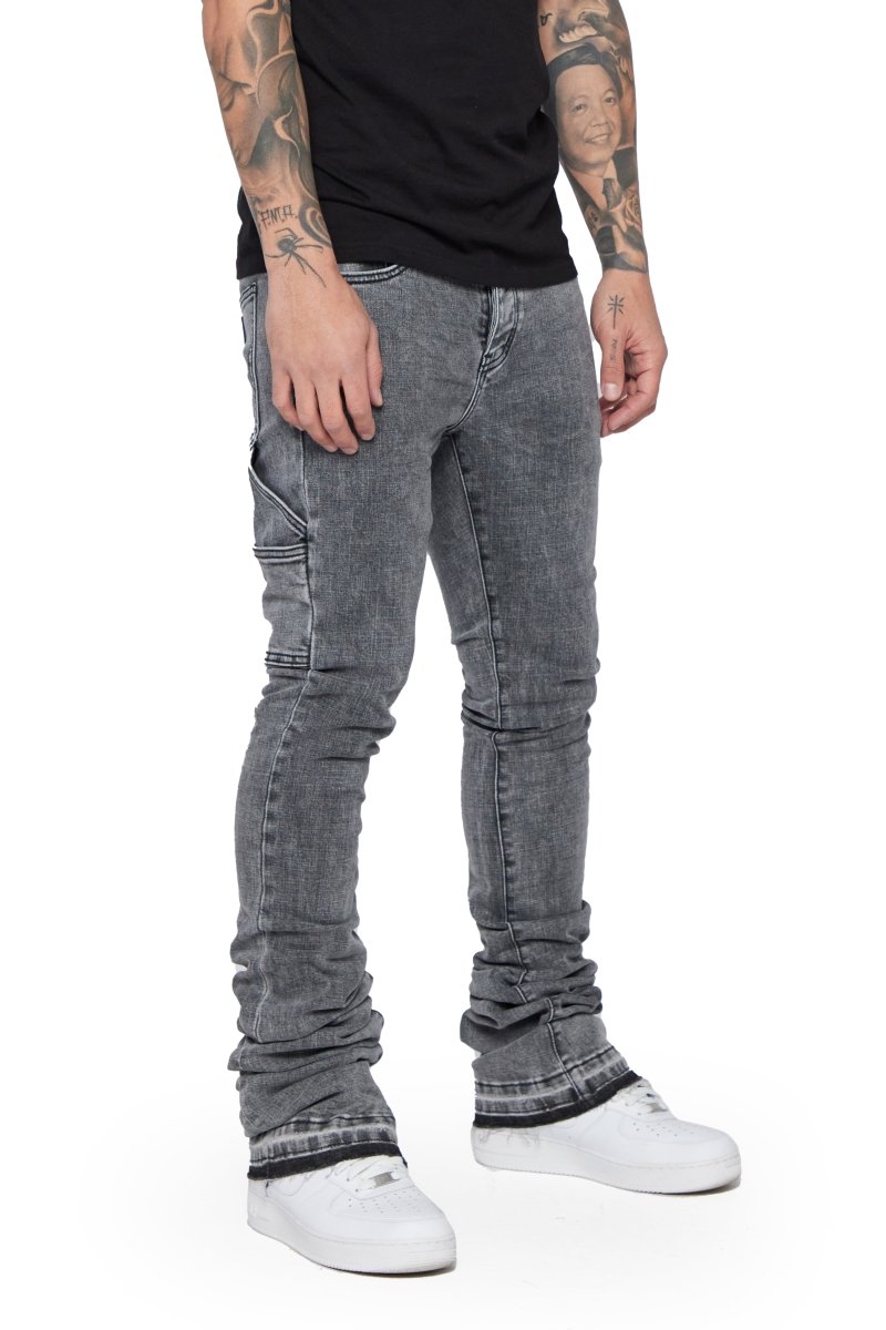 "MR. EXTENDO" STACKED FLARE JEAN LT. GREY WASHED - Valabasas