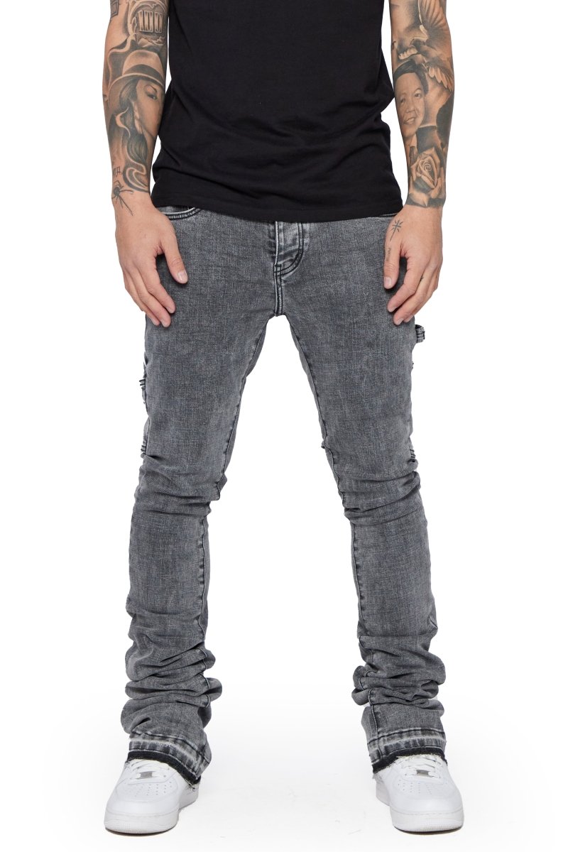 "MR. EXTENDO" STACKED FLARE JEAN LT. GREY WASHED - Valabasas