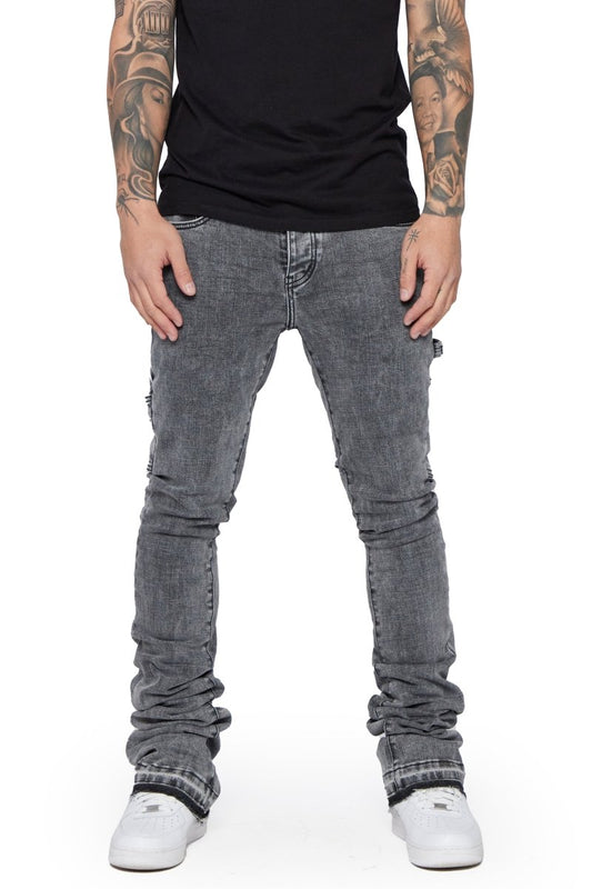 "MR. EXTENDO" STACKED FLARE JEAN LT. GREY WASHED - Valabasas