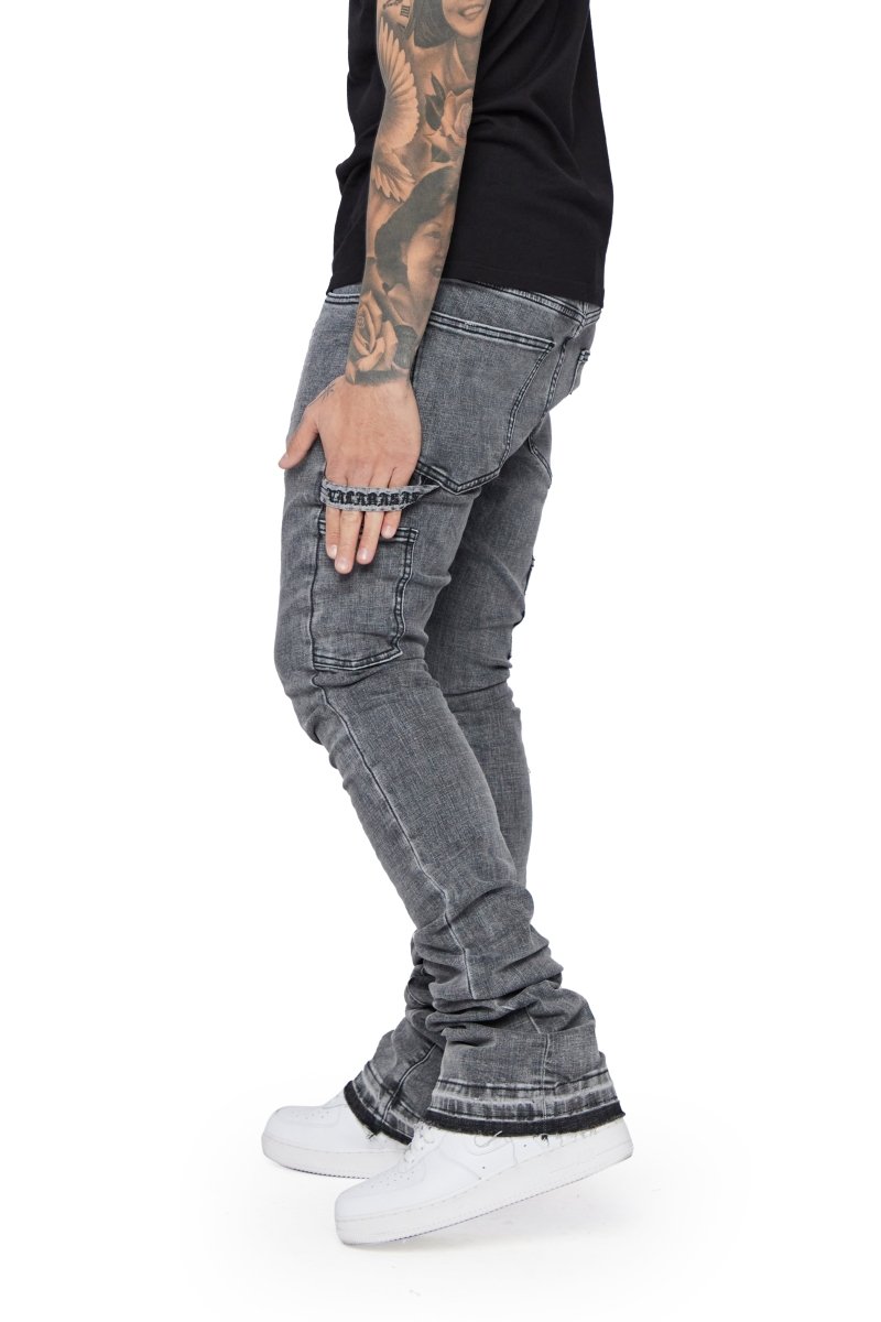 "MR. EXTENDO" STACKED FLARE JEAN LT. GREY WASHED - Valabasas