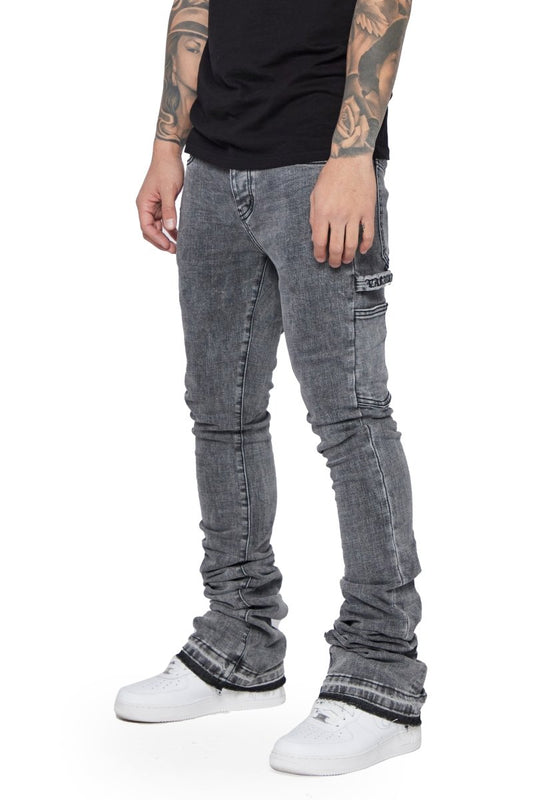"MR. EXTENDO" STACKED FLARE JEAN LT. GREY WASHED - Valabasas
