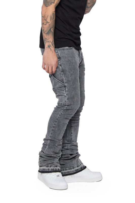 "MR. EXTENDO" STACKED FLARE JEAN LT. GREY WASHED - Valabasas