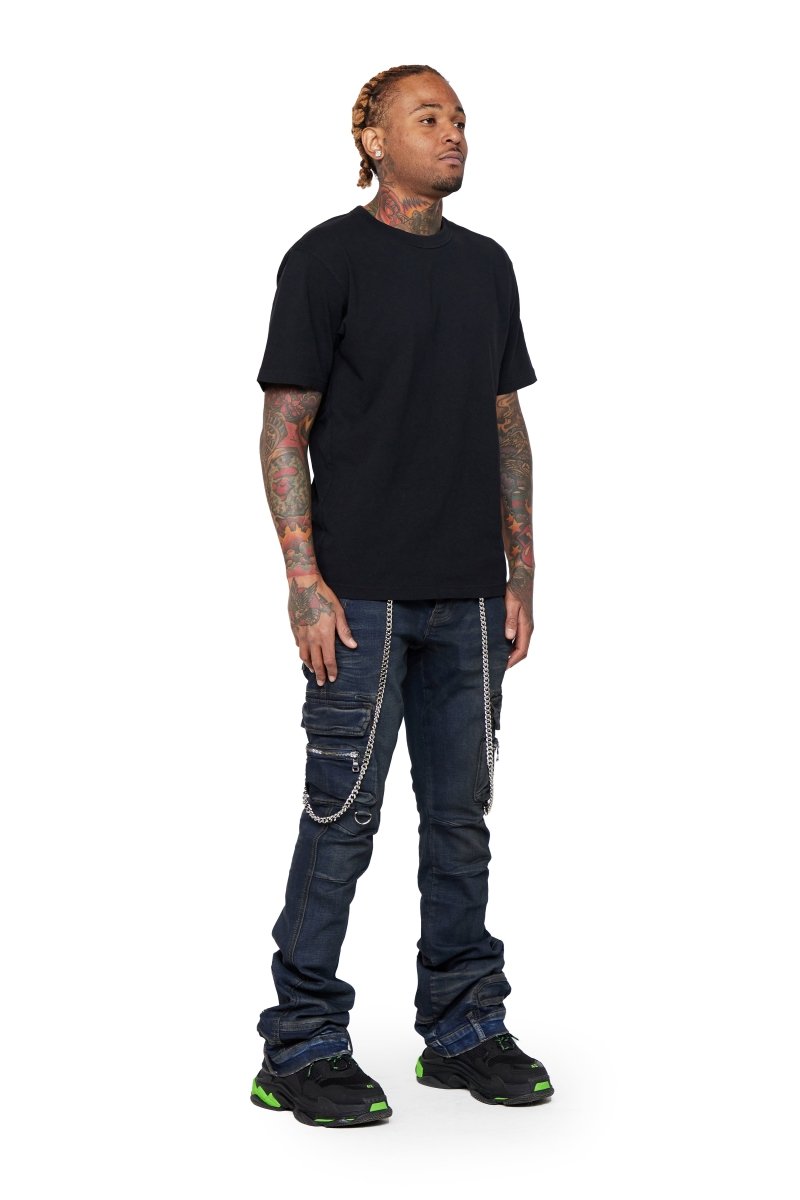 “NICO” STACKED FLARE JEAN VINTAGE BLUE - Valabasas