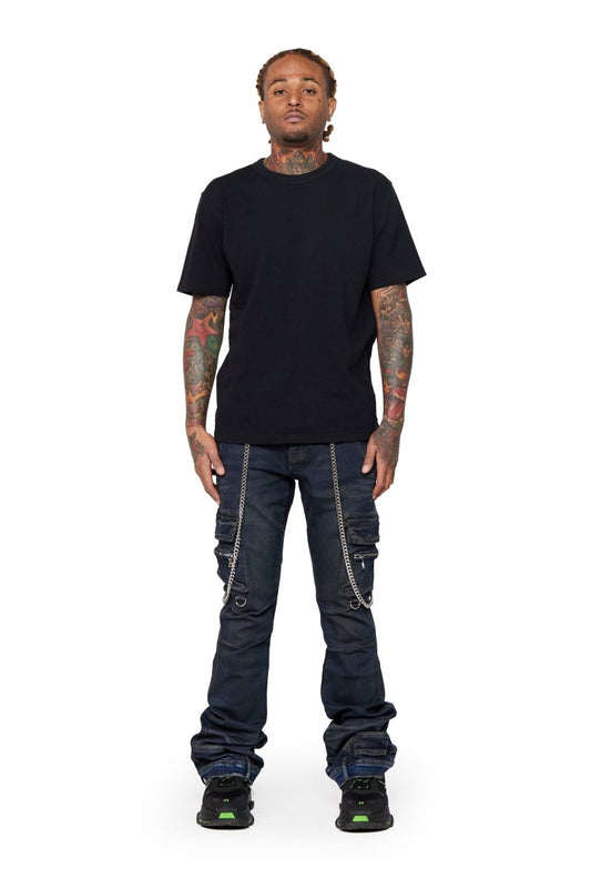 “NICO” STACKED FLARE JEAN VINTAGE BLUE - Valabasas