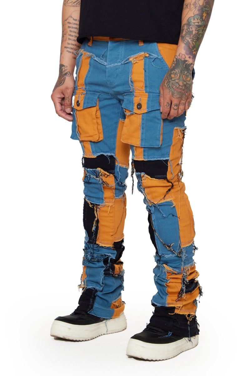 “OVATION” STACKED FLARE JEAN BLUE/WHEAT - Valabasas