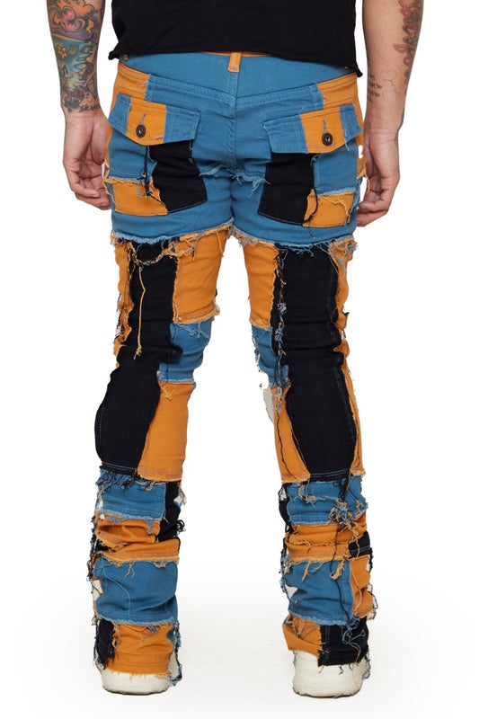 “OVATION” STACKED FLARE JEAN BLUE/WHEAT - Valabasas