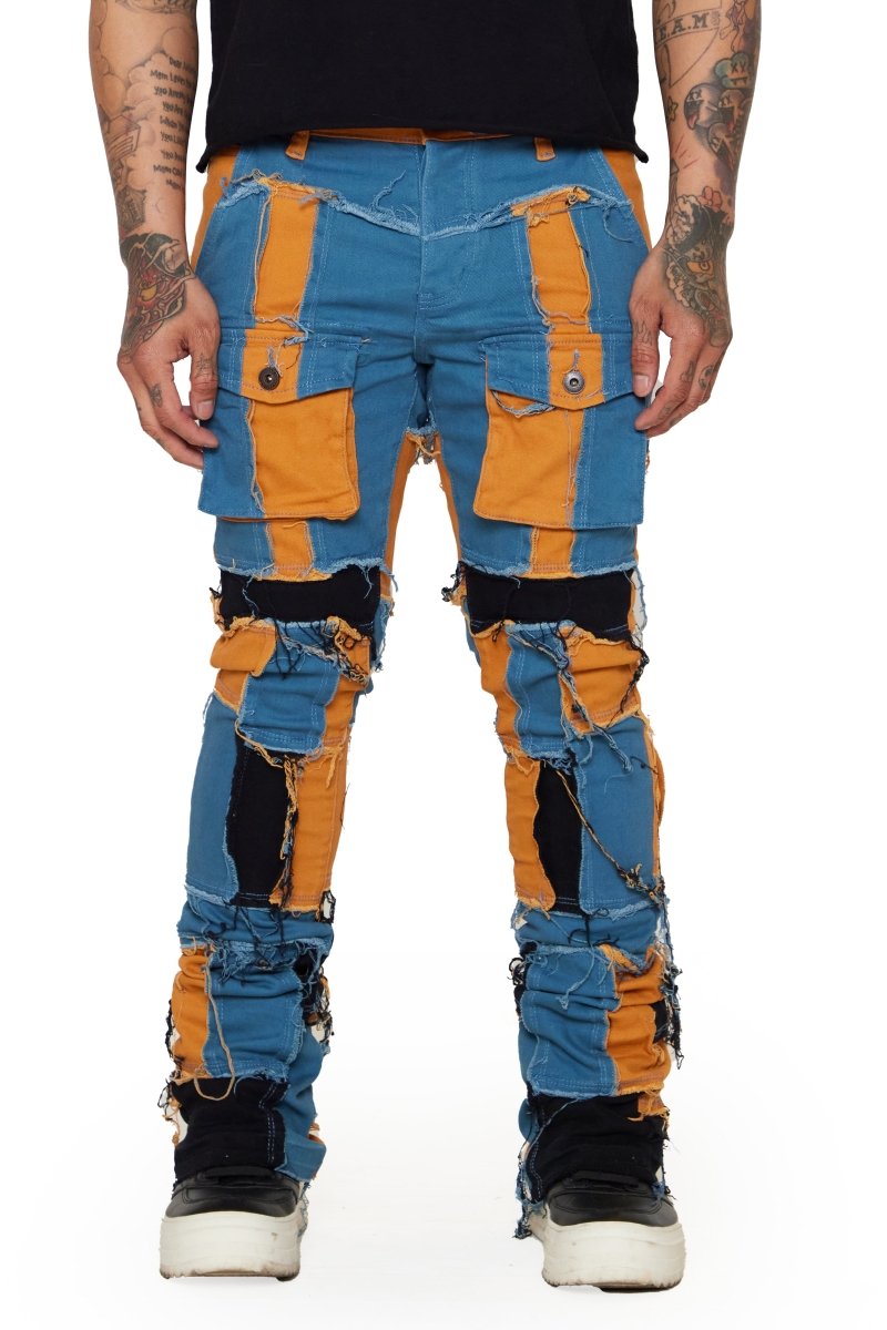 “OVATION” STACKED FLARE JEAN BLUE/WHEAT - Valabasas