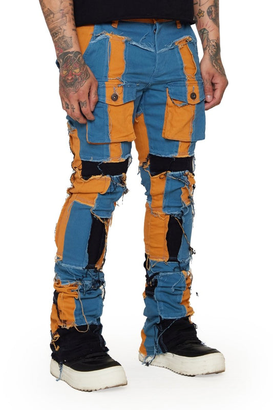 “OVATION” STACKED FLARE JEAN BLUE/WHEAT - Valabasas