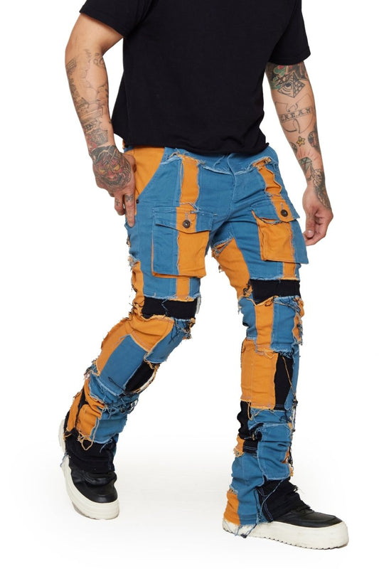 “OVATION” STACKED FLARE JEAN BLUE/WHEAT - Valabasas