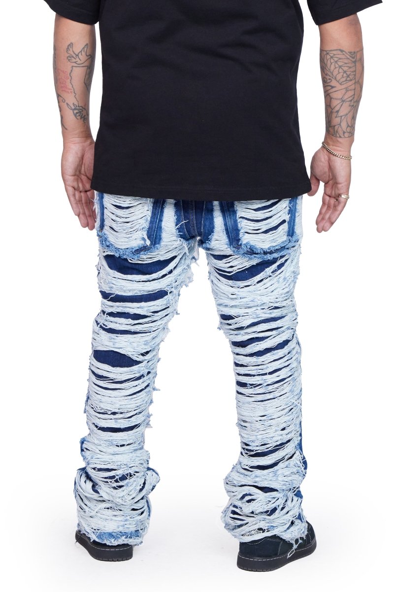 "RAVAGED" STACKED FLARE JEAN INDIGO - Valabasas