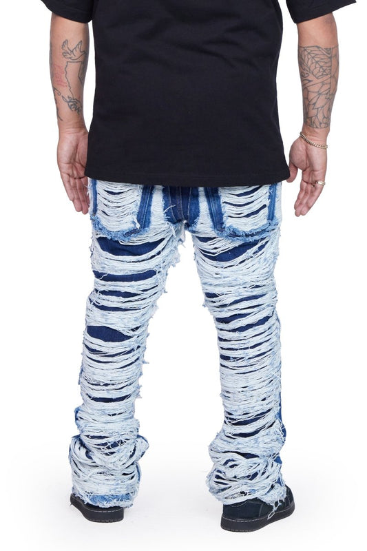 "RAVAGED" STACKED FLARE JEAN INDIGO - Valabasas