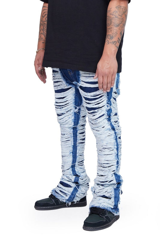 "RAVAGED" STACKED FLARE JEAN INDIGO - Valabasas