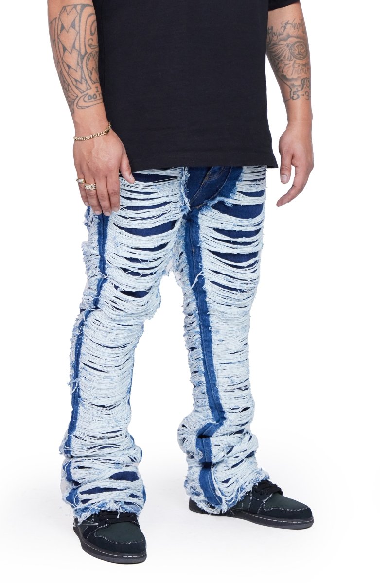 "RAVAGED" STACKED FLARE JEAN INDIGO - Valabasas
