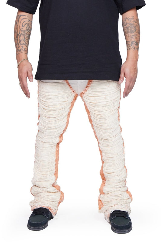 "RAVAGED" STACKED FLARE JEAN OFF - WHITE - Valabasas