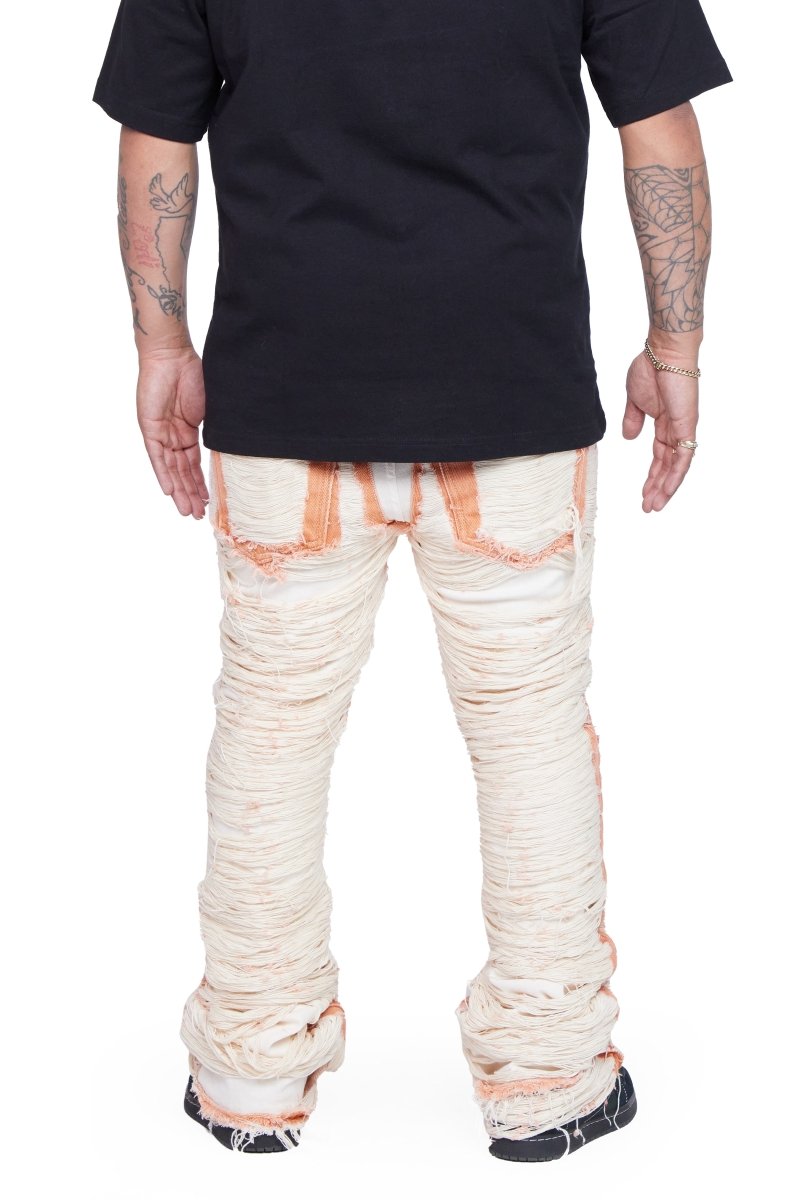 "RAVAGED" STACKED FLARE JEAN OFF - WHITE - Valabasas