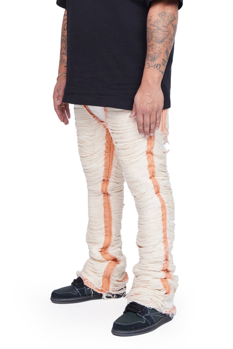 "RAVAGED" STACKED FLARE JEAN OFF - WHITE - Valabasas