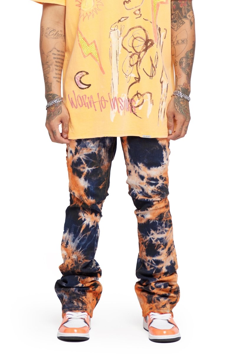 “SPIRAL GALAXY” STACKED FLARE JEAN ARANCIA NERO - Valabasas