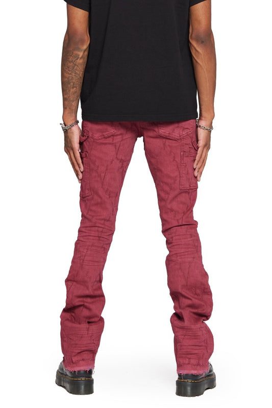 “VLOVE” STACKED FLARE JEAN BURGUNDY - Valabasas