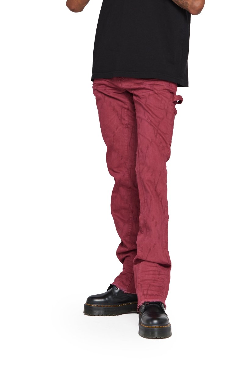 “VLOVE” STACKED FLARE JEAN BURGUNDY - Valabasas