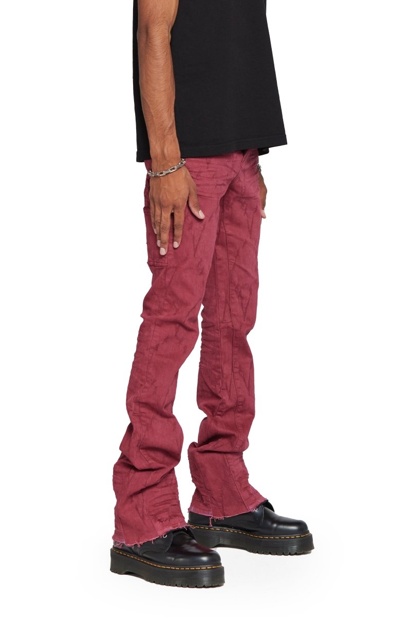 “VLOVE” STACKED FLARE JEAN BURGUNDY - Valabasas