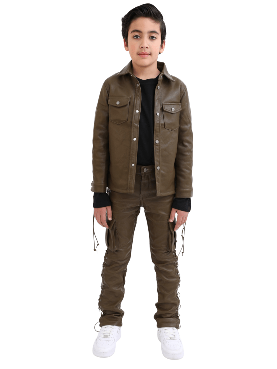 VPLAY KIDS LEATHER BUTTON DOWN "NEO" OLIVE